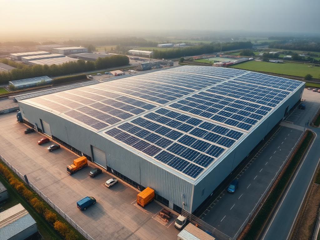 Solar array across a distribution warehouse roof